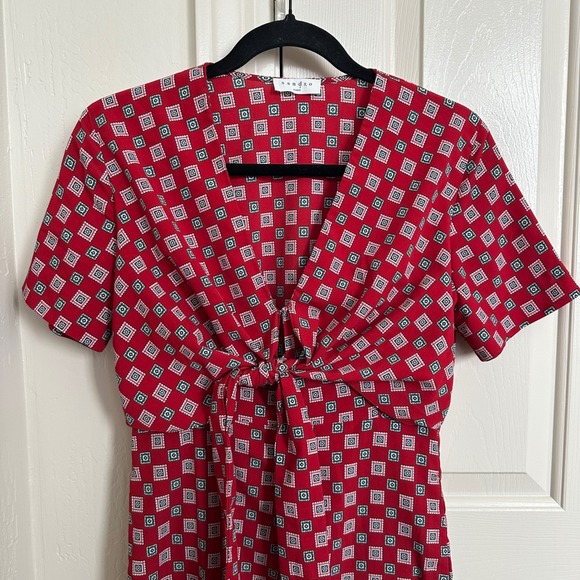 Sandro Paris Red "Laith" Geometric Tile Print Tie-Front Wide Leg Jumpsuit US 4 - Picture 3 of 11